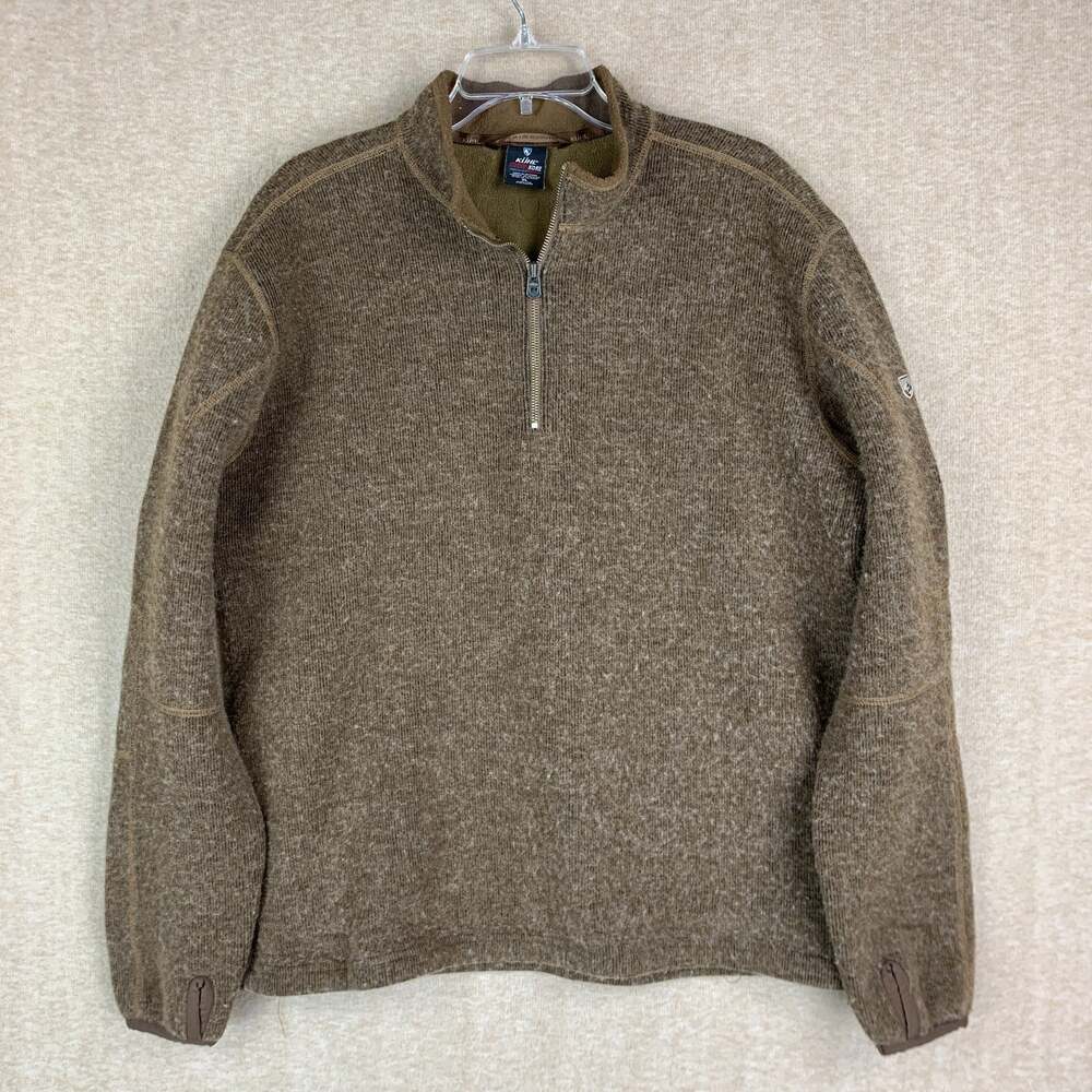 Kuhl Thor 1/4 Zip Pullover Fleece Sweater Mens XL Brown Wool Blend ThermoKore